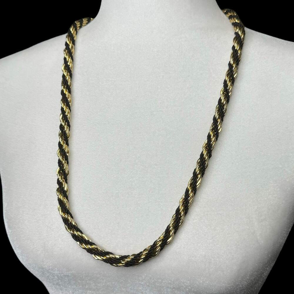 Vintage Sailor Rope Necklace Black Gold Color 30” Mob Wife Aesthetic